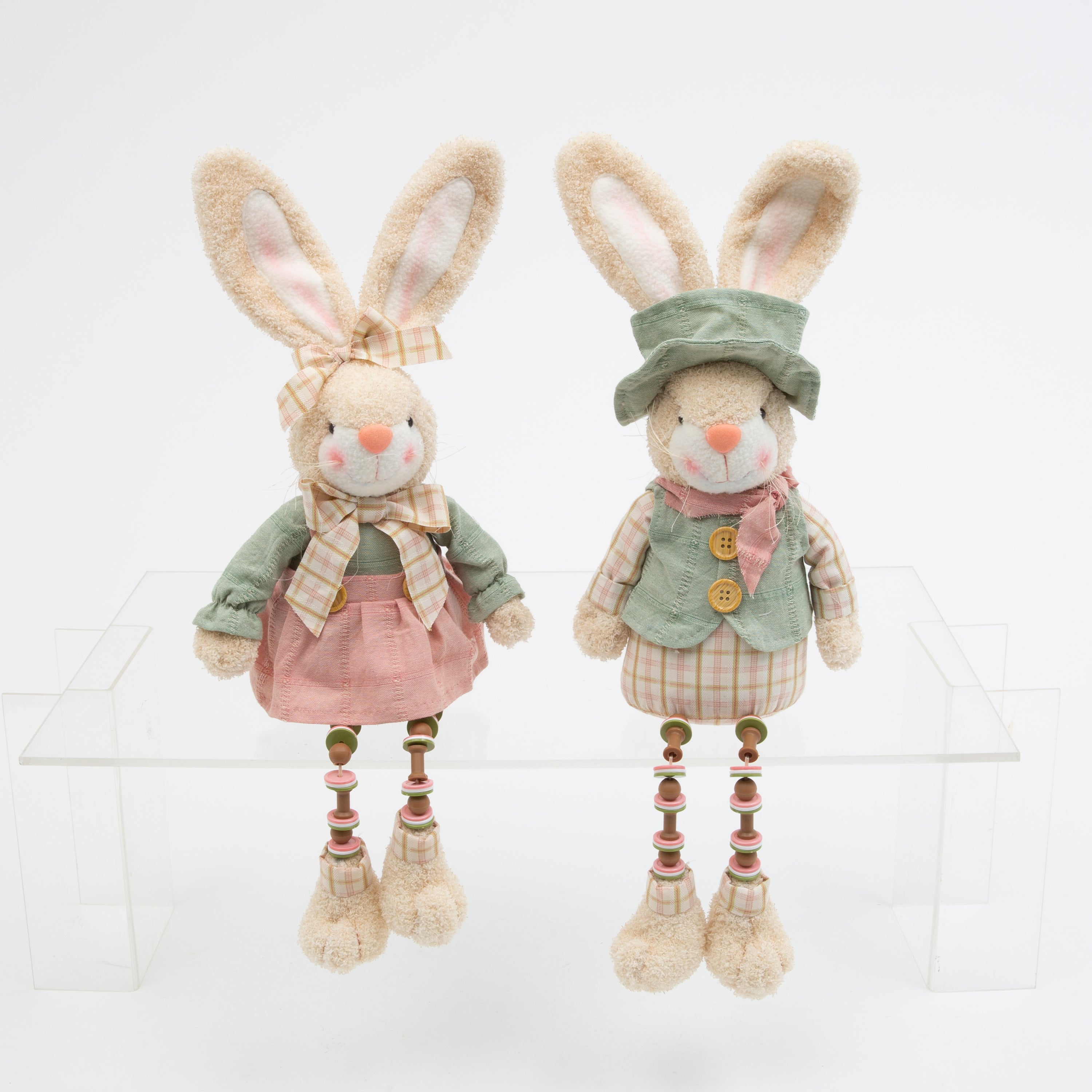 Adorable Spring 16 inch Fabric Easter Bunny Shelf Sitters Set of 2